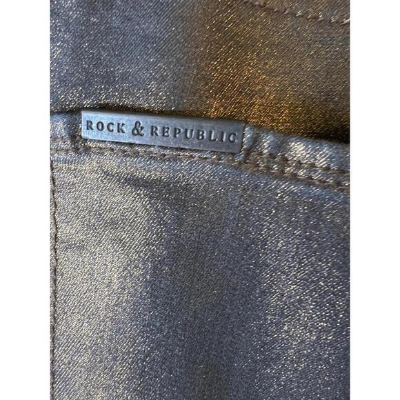 ROCK & REPUBLIC Berlin Jeans Womens Size 4 Metallic Bronze Skinny Y2K Mid Rise - Picture 7 of 9